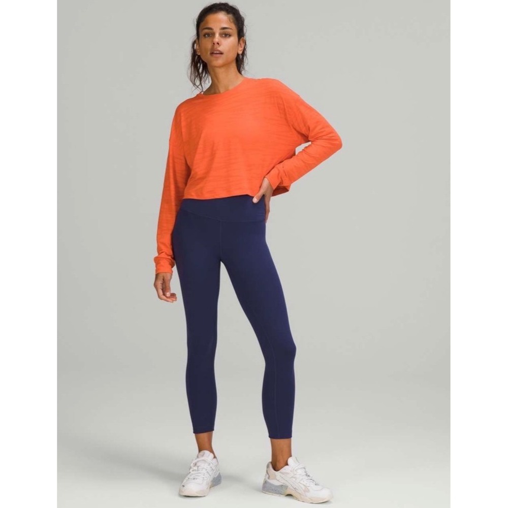 Lululemon Muscle Love Long Sleeve Shirt Womens Tiger Mesh Warm Coral Crop M 6/8 - Picture 3 of 8